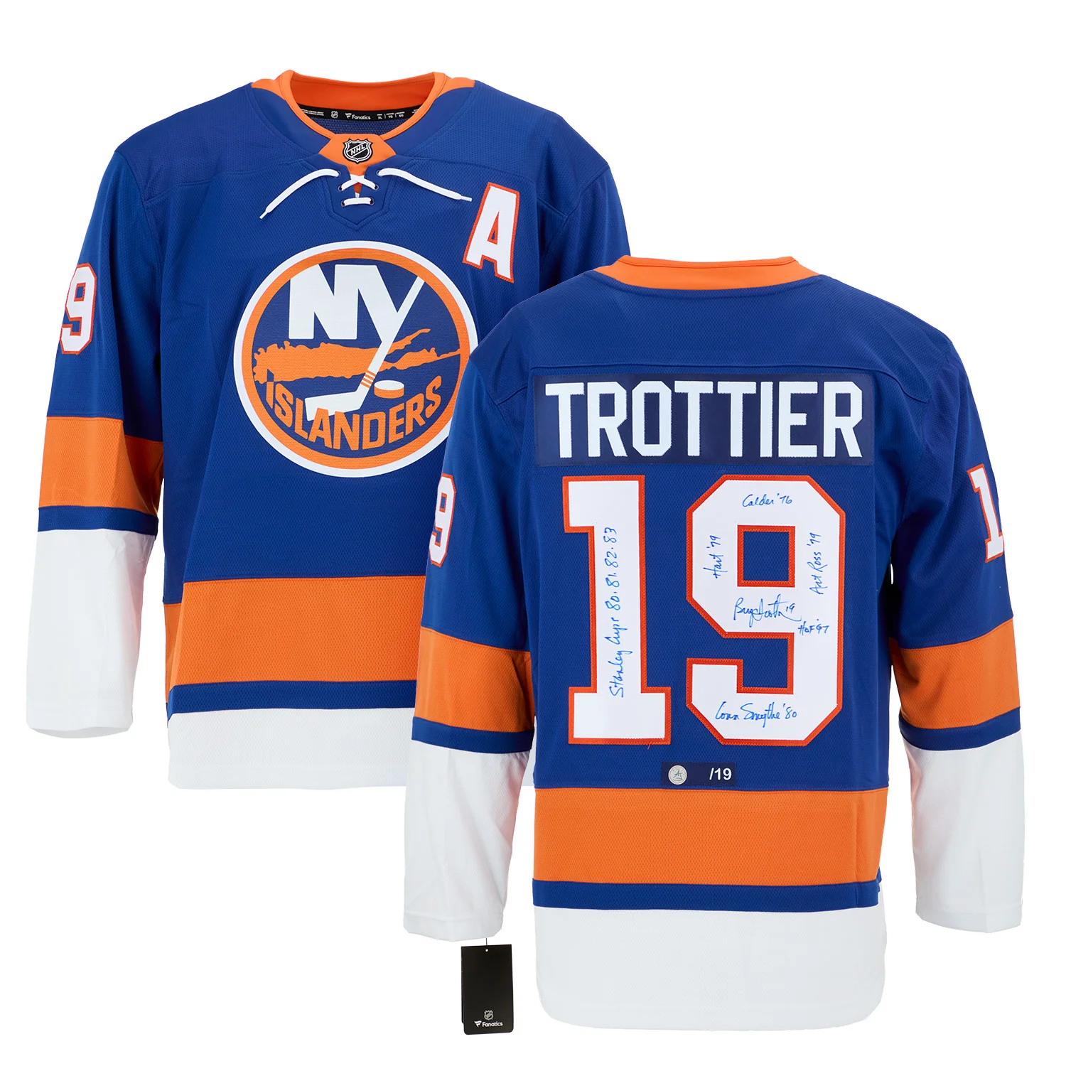 Bryan Trottier Signed & Inscribed New York Islanders Fanatics Stats Jersey #/19 - Image 3