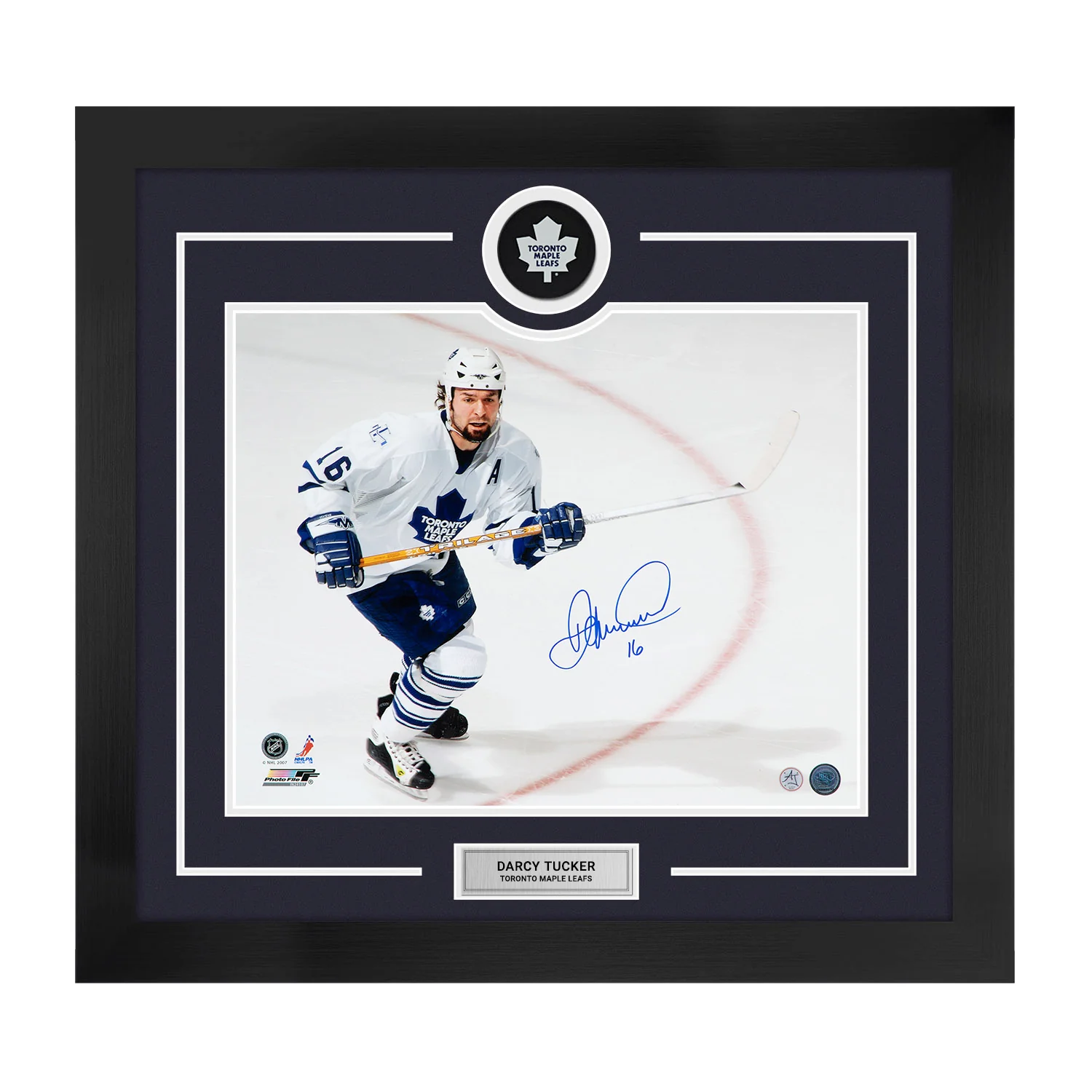 Darcy Tucker Autographed Toronto Maple Leafs Puck Logo 28x30 Frame