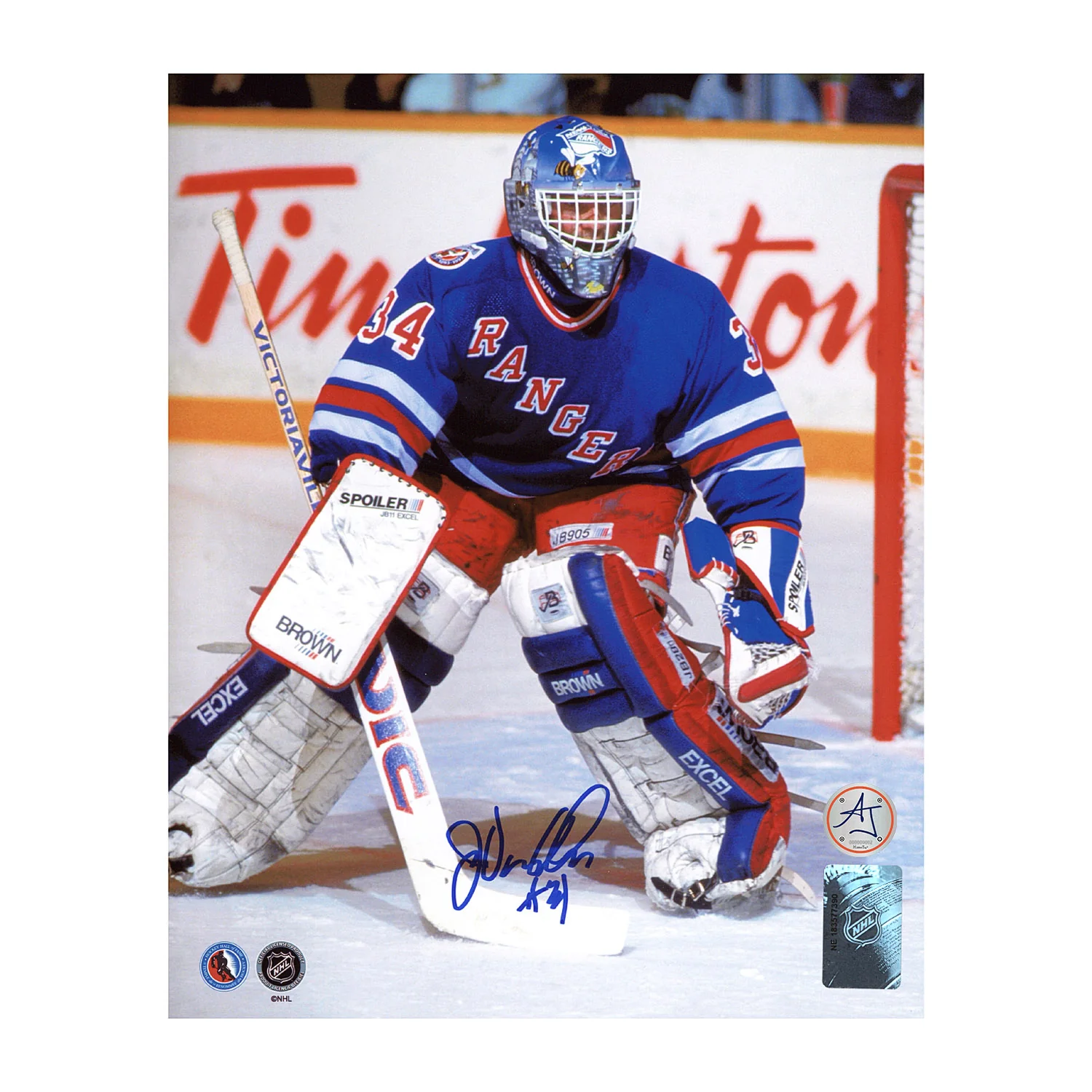 John Vanbiesbrouck Signed New York Rangers Painted Mask 8x10 Photo