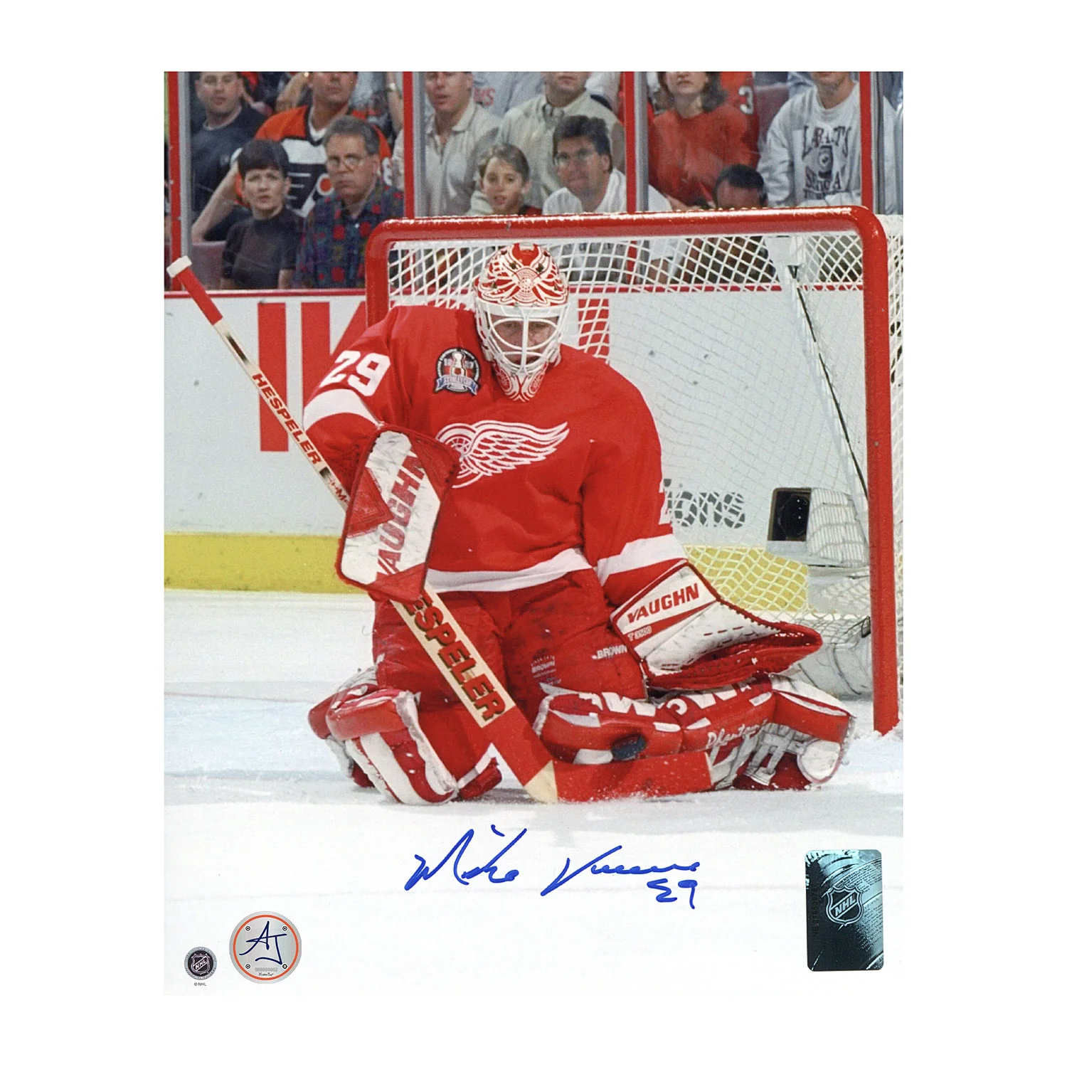 Mike Vernon Signed Detroit Red Wings Butterfly Save 8x10 Photo