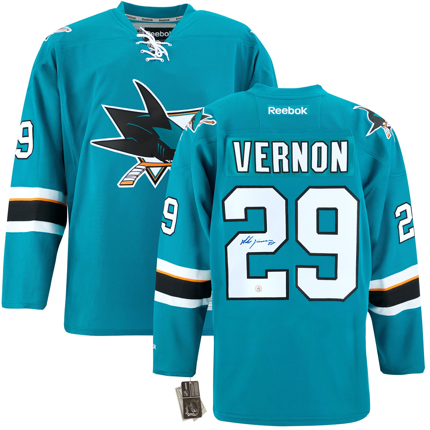 Mike Vernon Autographed San Jose Sharks Vintage Reebok Jersey - Image 3
