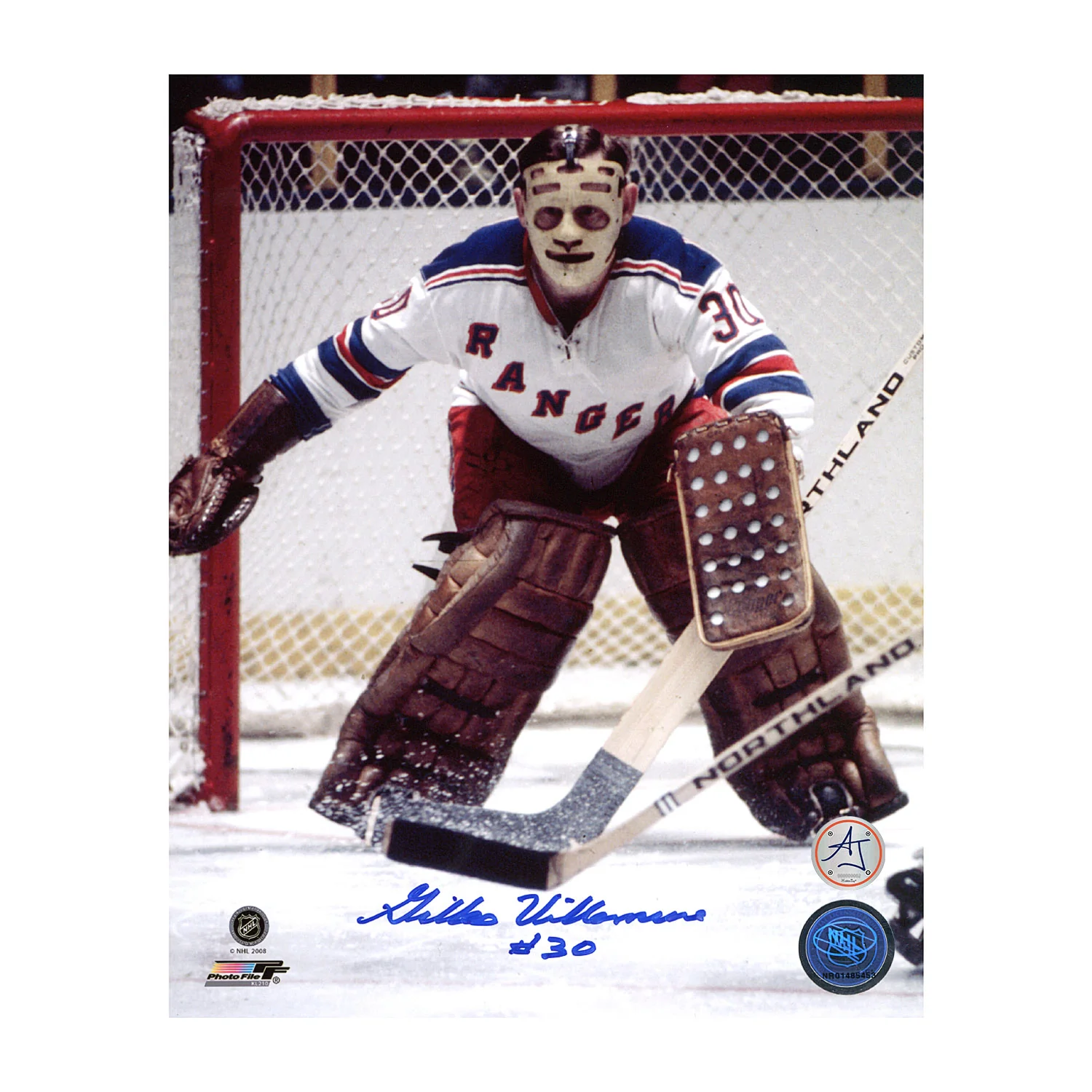 Gilles Villemure Autographed New York Rangers Netminder 8x10 Photo
