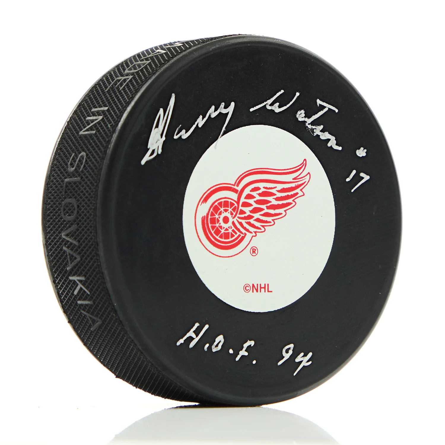 Harry Watson Signed Detroit Red Wings Hockey Puck with HOF Note