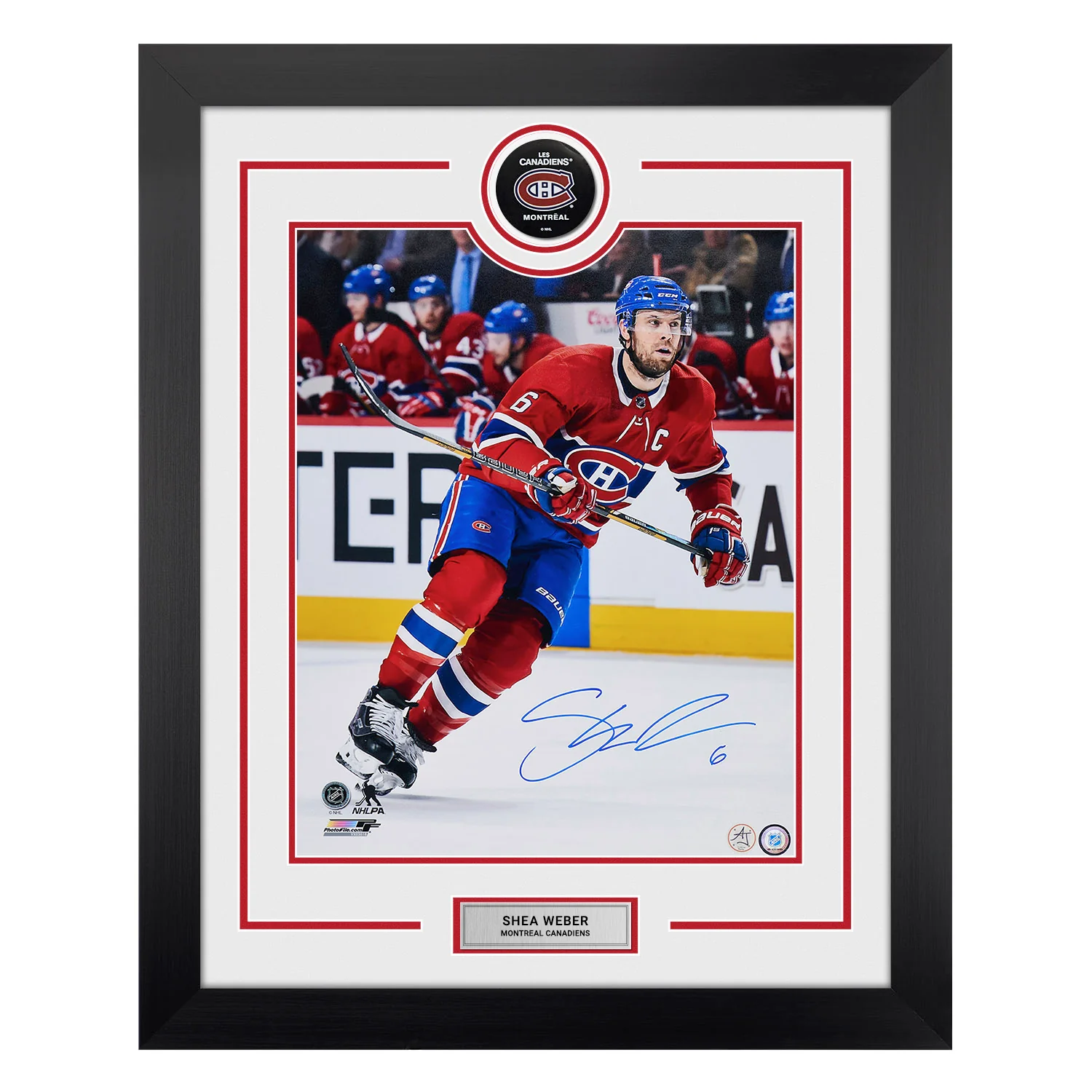 Shea Weber Autographed Montreal Canadiens Puck Logo 26x32 Frame