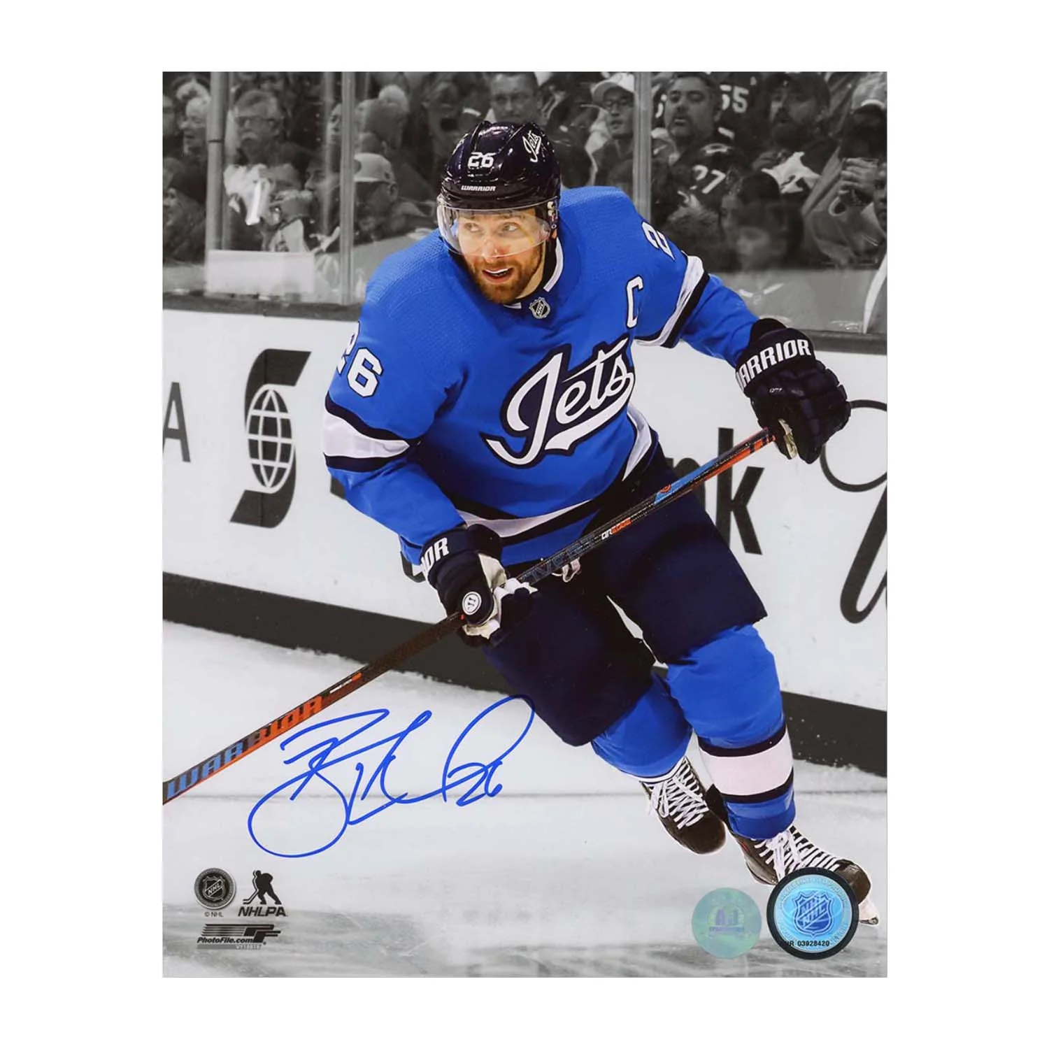 Blake Wheeler Signed Winnipeg Jets colour Isolation 8x10 Photo