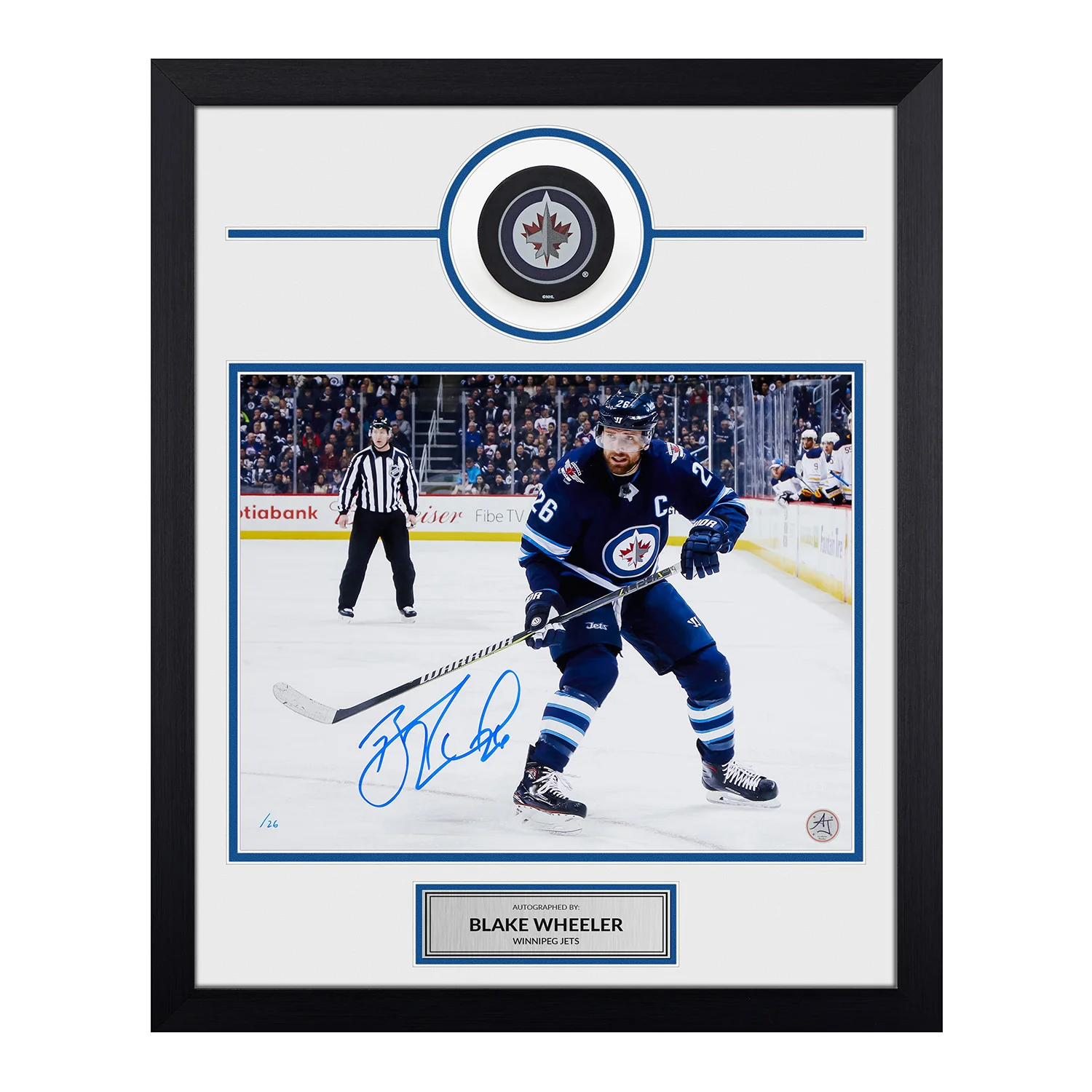 Blake Wheeler Signed Winnipeg Jets Puck Logo 19x23 Frame