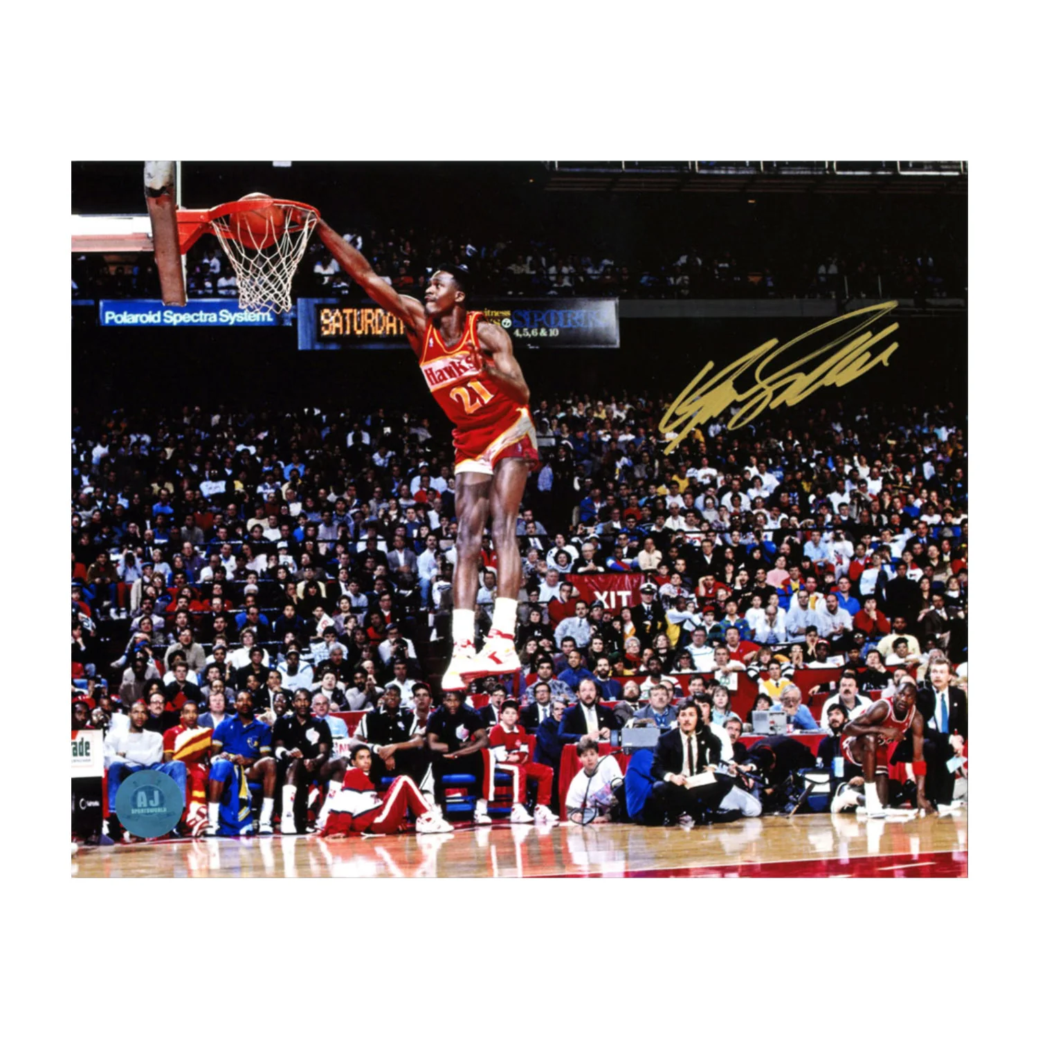 Dominique Wilkins Autographed Atlanta Hawks Slam Dunk Contest 8x10 Photo