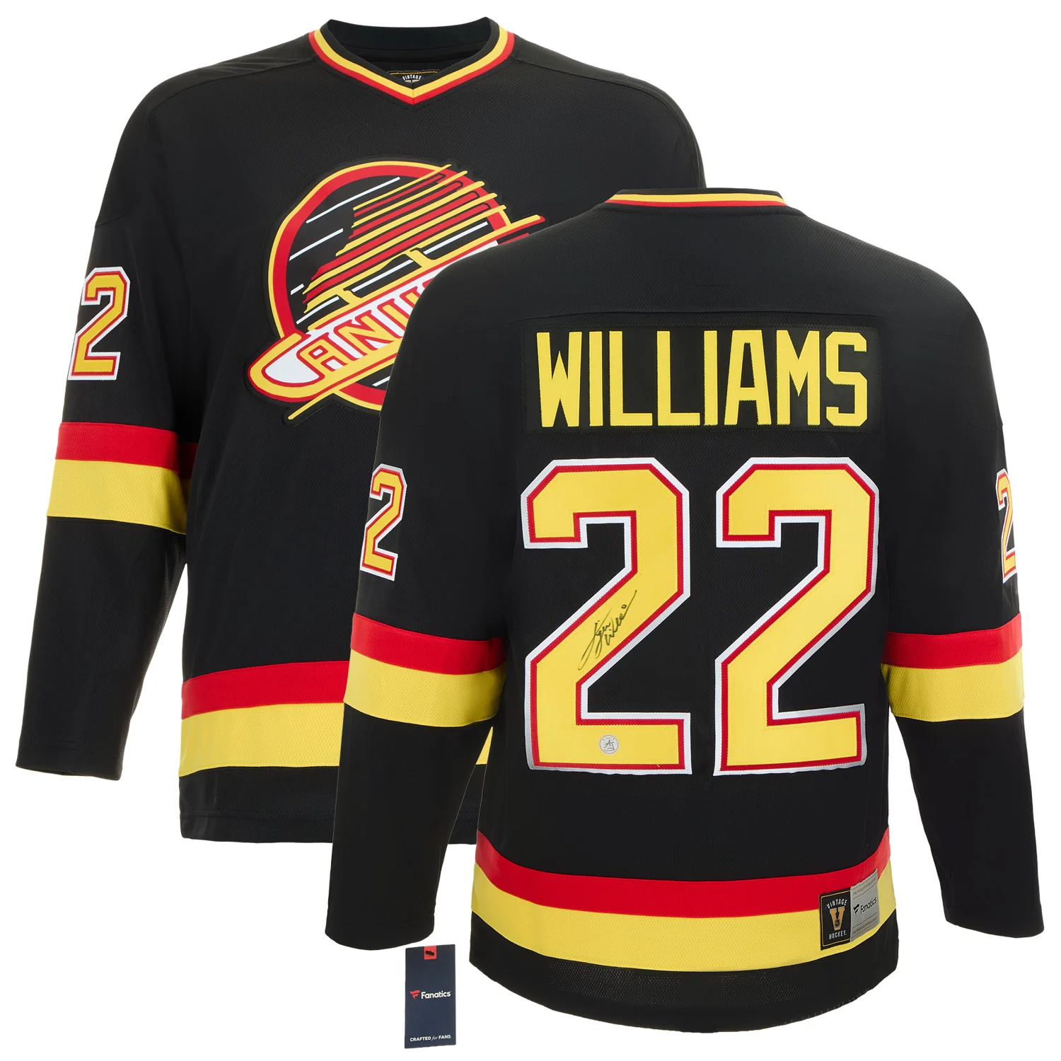Tiger Williams Autographed Vancouver Canucks Black Fanatics Throwback Jersey - Image 3