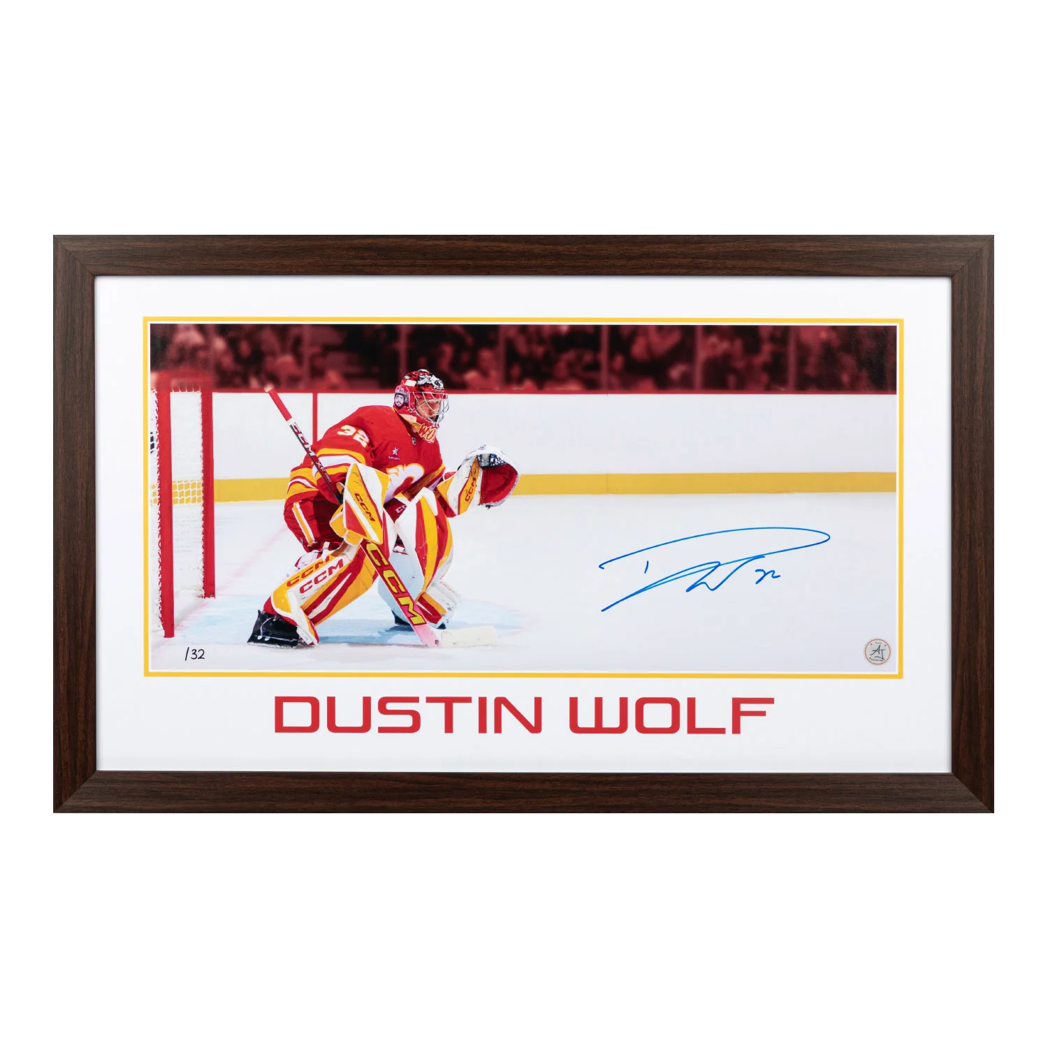 Dustin Wolf Calgary Flames Prominent Signature 16x26 Frame #/32