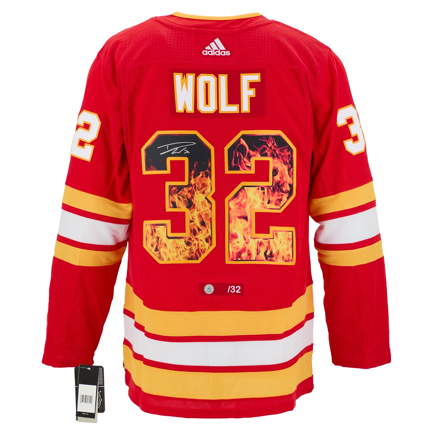 Dustin Wolf Signed Calgary Flames Roaring Fire adidas Art Jersey #/32