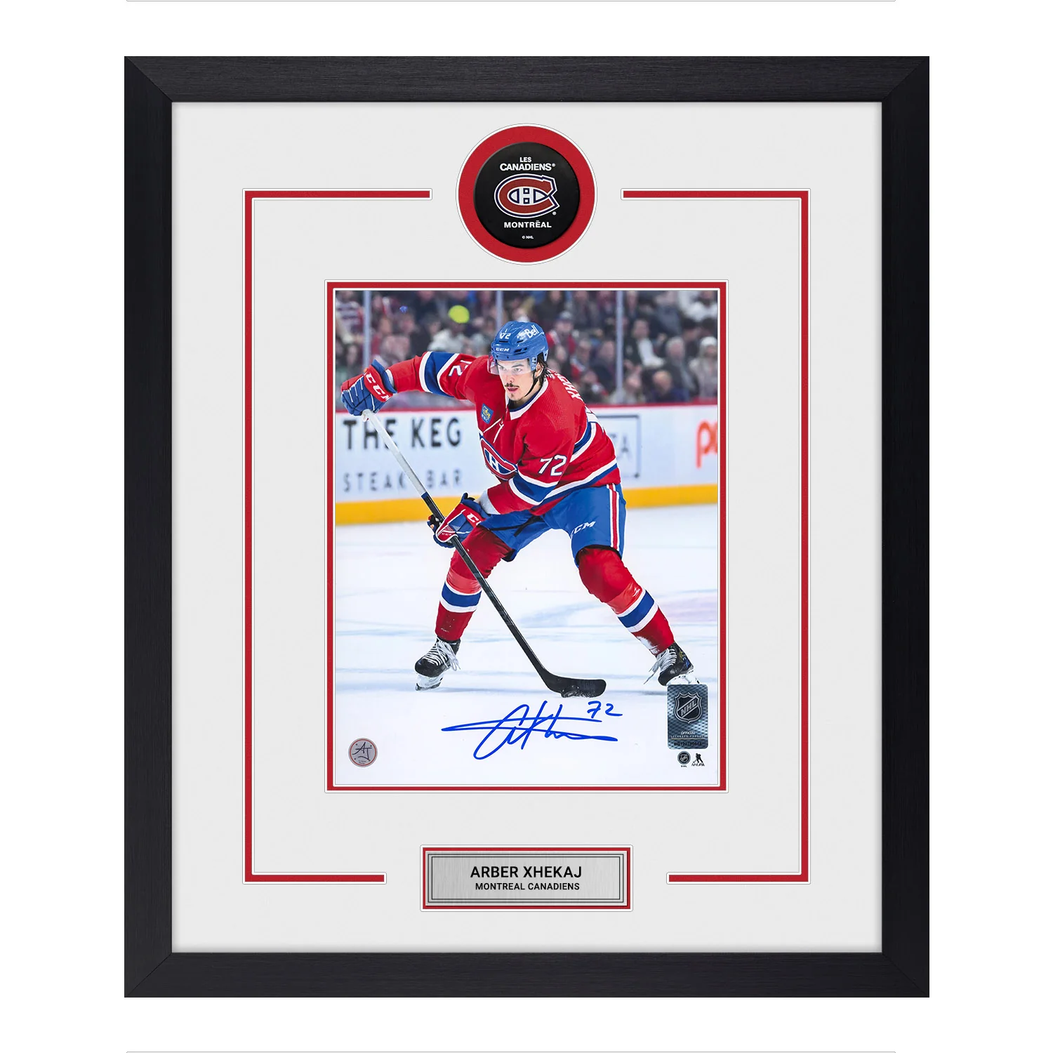 Arber Xhekaj Signed Montreal Canadiens Puck Logo 23x27 Frame