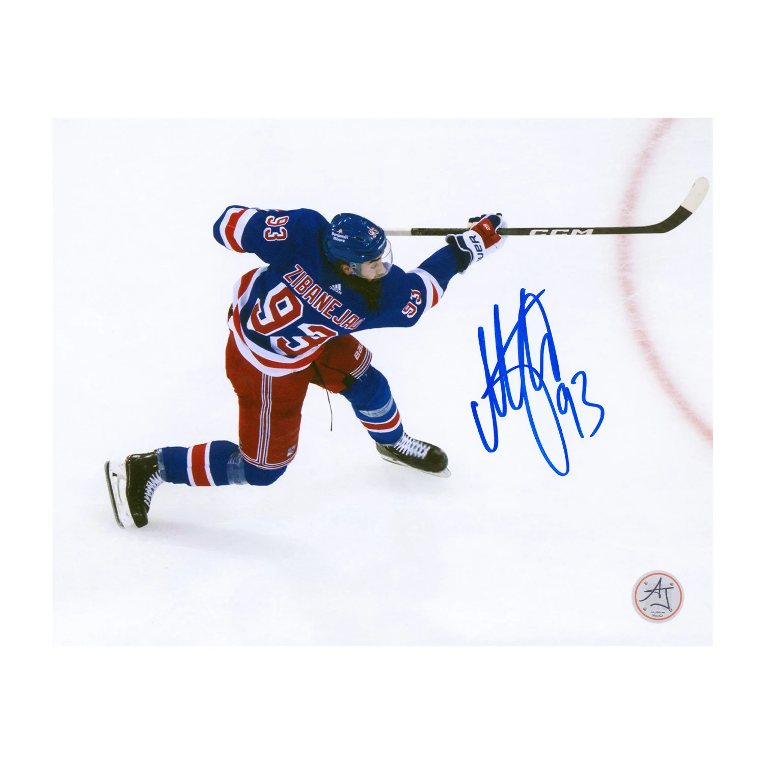 Mika Zibanejad Signed New York Rangers Elevated Angle 8x10 Photo